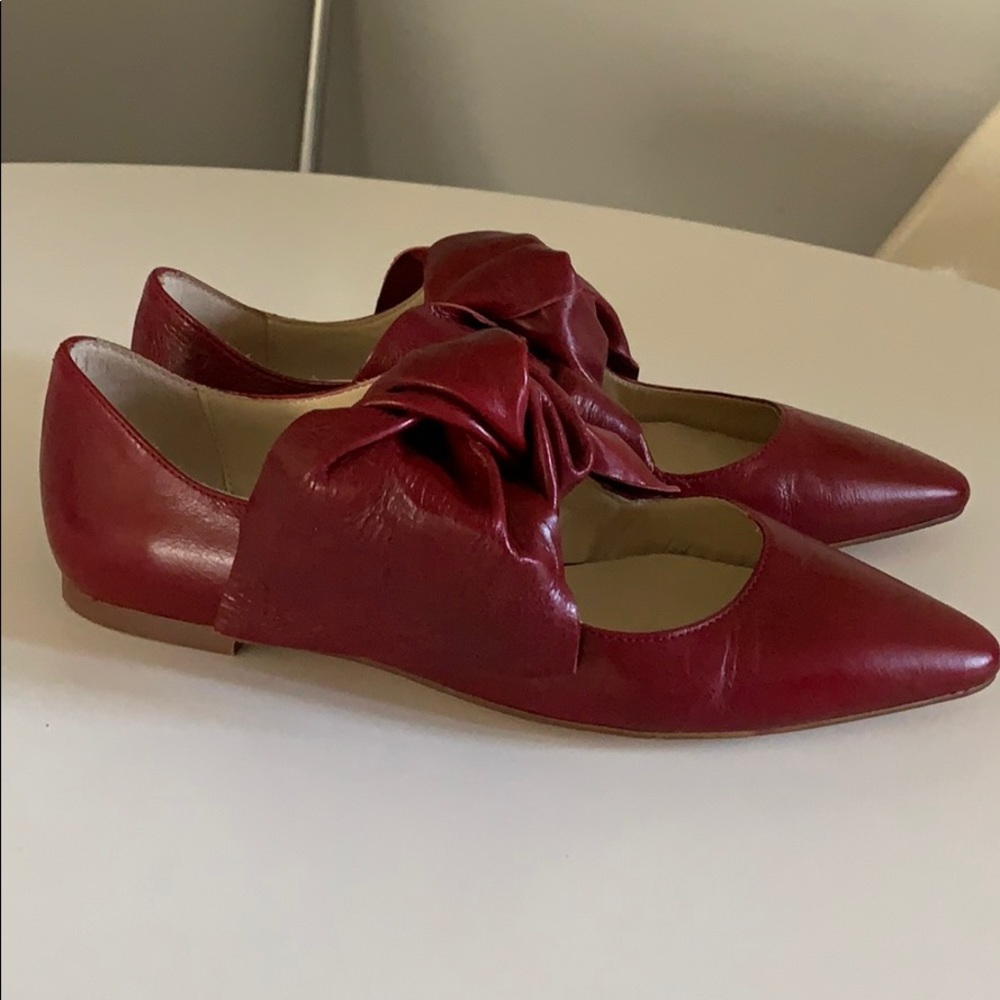 Zara Basic Collection Red Leather Bow Flat Shoes - image 3